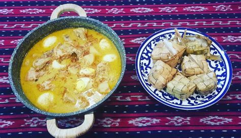 Ketupat And Opor Ayam Lebaran Dish In Indonesia