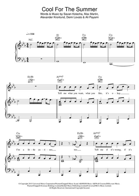 Demi Lovato Cool For The Summer Piano Sheet Music Guitar Chords And