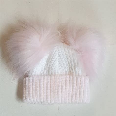 Newborn Baby Whitepink Double Pom Pom Hat Babyshop Glasgow Kids