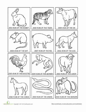 Surfnetkids » coloring » holiday » chinese new year » chinese zodiac animals. Chinese Zodiac Coloring page