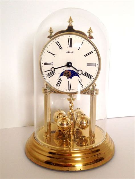 Hermle Quartz Glass Dome Mantle Clock Made In Germany Brass Chime Sun