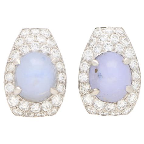 Art Deco Inspired Star Sapphire And Diamond Earrings Set In 18 Karat