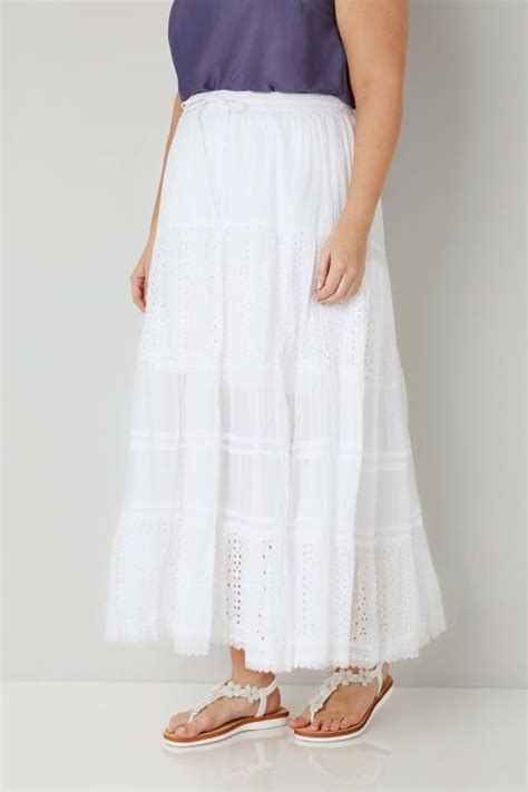 White Tiered Broderie Maxi Skirt Plus Size 16 To 36 Yours Clothing