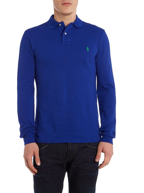 Polo Ralph Lauren Slim Fit Long Sleeve Mesh Polo Shirt In Blue For Men
