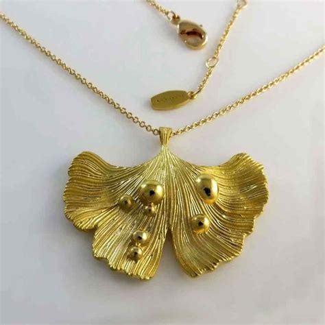 Ary Dpo • Ginkgo Leaf Pendant Necklace 14k Gold Over Brass