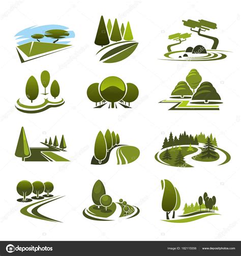 Vector Icons For Green Landscape Eco Design Stock Vector Image By