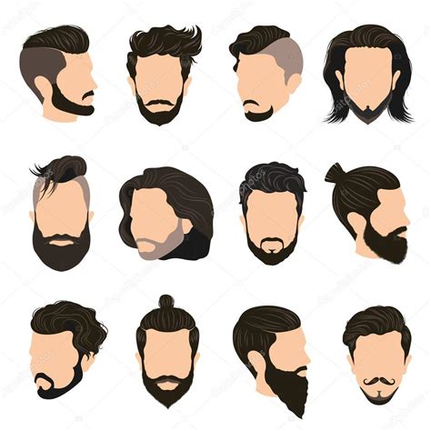Men Hairstyle Icons Set — Stock Vector © Macrovector 130485082