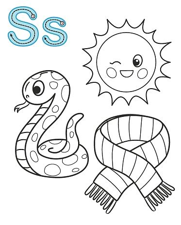 Coloring pages color posters handwriting practice worksheets and more. Letter S Sun Snake Scarf Vector Coloring Book Alphabet ...