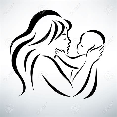Young Mom Hugs Her Baby Stylized Vector Symbol Royalty Free Cliparts