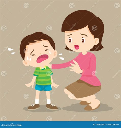 Mother Comforting Crying Boysad Children Wants To Embrace Stock Vector