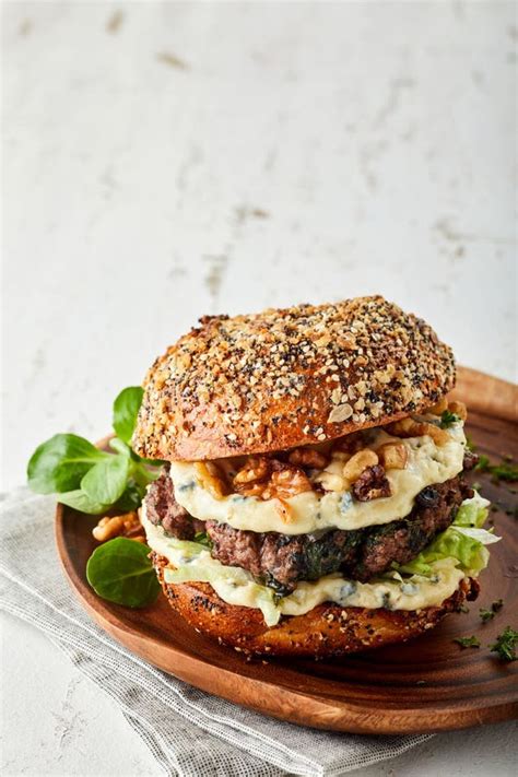 Gourmet Beef Burger With Cheese And Walnuts Stock Photo Image Of Fast