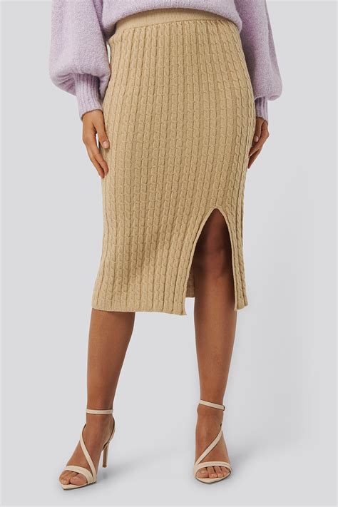 Knitted Pencil Skirt Beige Na