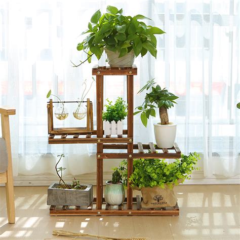 Wooden small flower pot stand, indoor and outdoor macarons flower plant pot. 4 tier wooden plant stand indoor outdoor garden planter ...