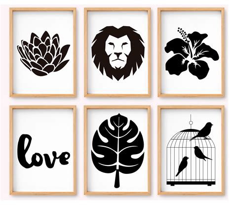 Set De 6 Cuadros Decorativos En Blanco Y Negro Laminas Imprimibles