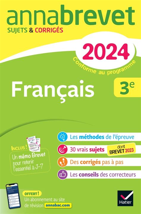 Annales Du Brevet Annabrevet 2024 Français 3e Editions Hatier