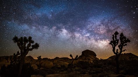 Desert Landscape At Night With Milky Way Joshua Tree National Park California Usa Windows