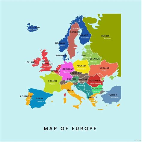 Free Europe Map Capitals Vector C0b6d 