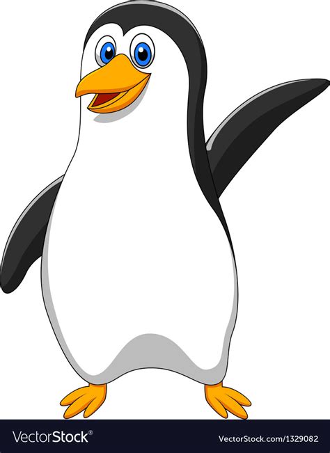 Cute Penguin Cartoon Waving Royalty Free Vector Image