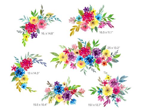 Watercolor Flowers Clipart Bright Spring Floral Clip Art Etsy