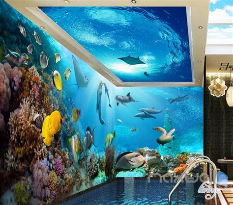 3d Tropical Fish Coral Underwater Entire Living Room