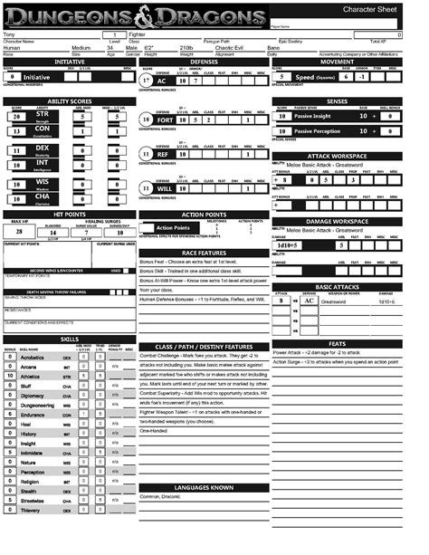 Dungeons And Dragons Character Sheet Fillable Choicesdarelo