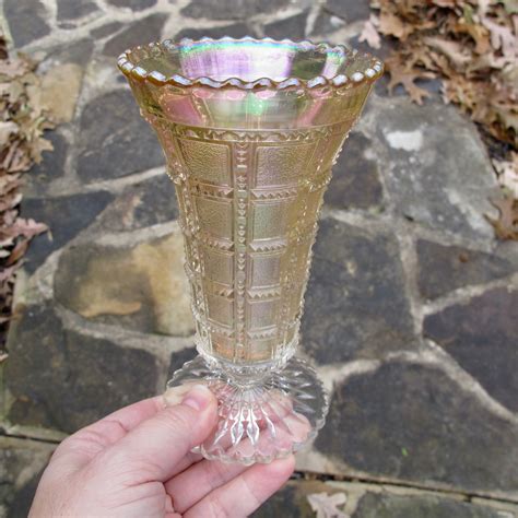 Antique Imperial Clambroth Frosted Block Carnival Glass Vase Carnival Glass