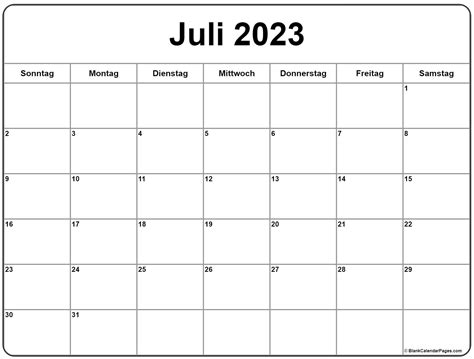 Juli 2023 Kalender Auf Deutsch Kalender 2023