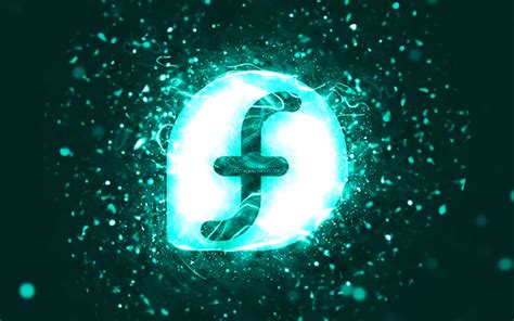 Download Wallpapers Fedora Turquoise Logo 4k Turquoise Neon Lights