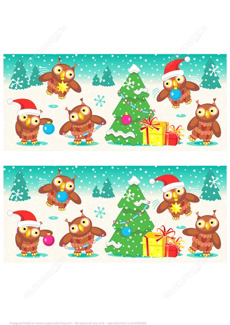 Christmas Visual Puzzle Find 10 Differences Between Pictures Of Owls
