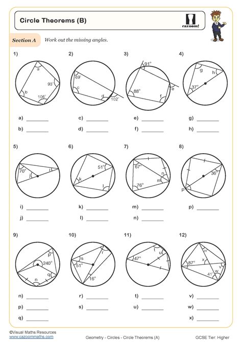 Circle Theorems B Worksheet Cazoom Maths Worksheets