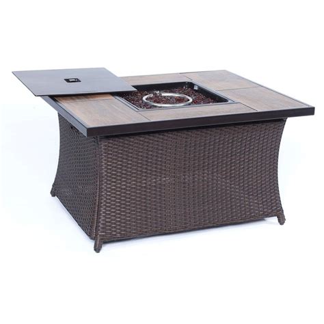 Hanover 98 In Wicker Fire Pit Table In Brown With
