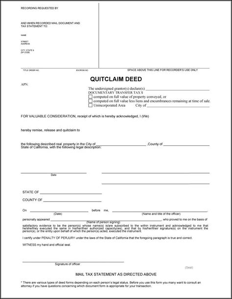 Free Printable Quit Claim Deed Form Arizona