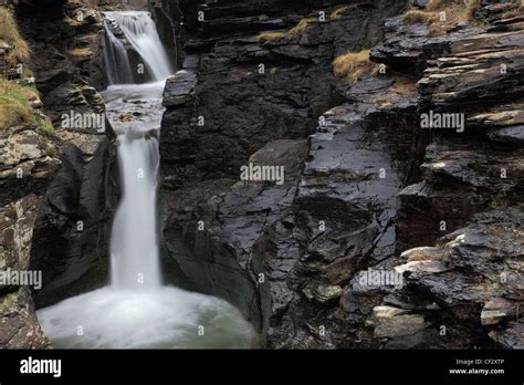 Waterfall In St Nectans Glen Tintagel Town Cornwall County England