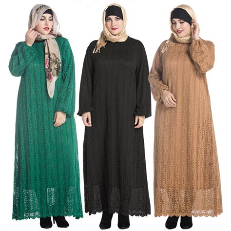 Long Sleeve Muslim Evening Dresses Lace Dress For Women Arab Robes