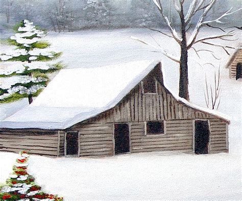 Folk Art Foot Bridge Snow Original Country Winter Barn Scene Etsy