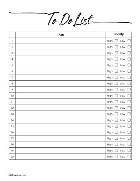 Printable Checklist Template