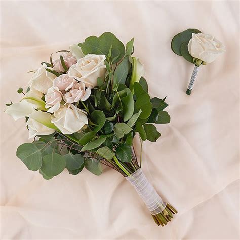 White Floral Bridal Bouquet And Boutonniere The Bouqs Co