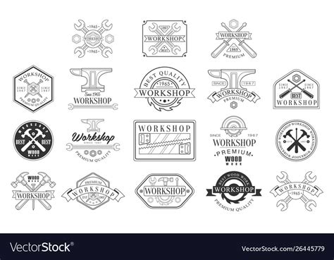 Wood Workshop Black And White Emblems Classic Vector Image