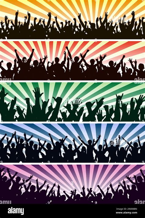 Set Of Editable Vector Concert Crowd Silhouettes With All People As
