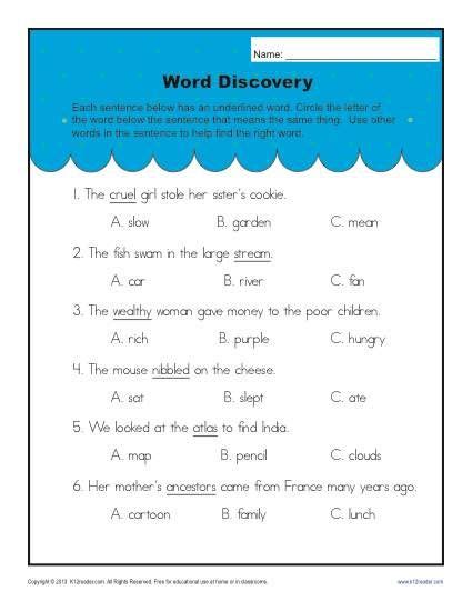 Context Clues Worksheets For 2nd Grade Word Discovery Context Clues