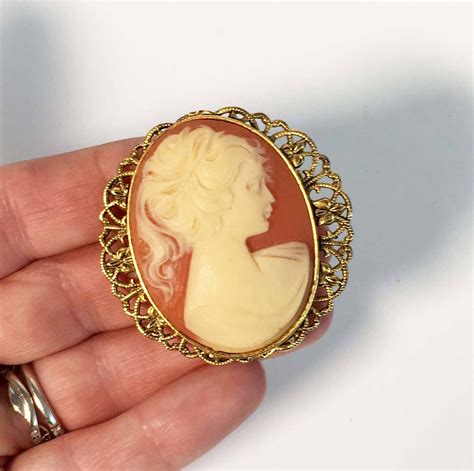 Vintage Costume Jewelry Cameo Pin Brooch Cameo In Gold Tone Etsy