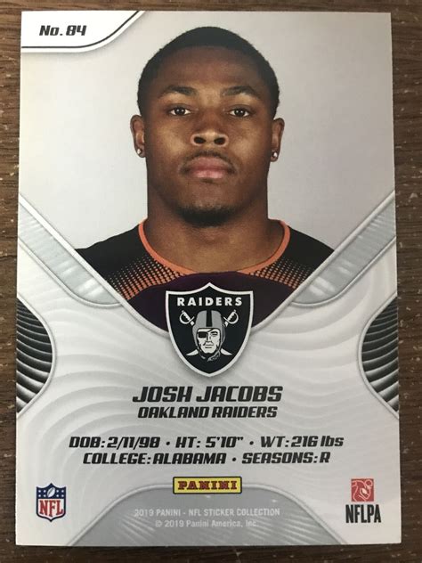 2019 Panini Nfl Sticker Collection 84 Josh Jacobs Rc For Sale Online Ebay