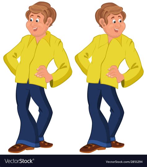 Happy Cartoon Man Standing In Yellow Shirt Vector Image