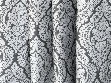 Gray And White Damask Curtain Fabric By The Yard Upholstery Etsy