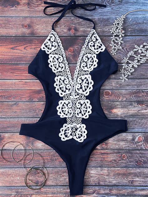Solid Color Sexy Lace One Piece Swimwear On Luulla