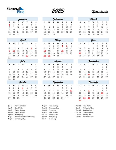 Printable Netherlands Public Holidays 2023 Calendar Templates Images