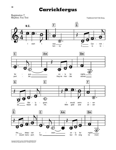 Carrickfergus Sheet Music Traditional Irish Folk Song E Z Play Today