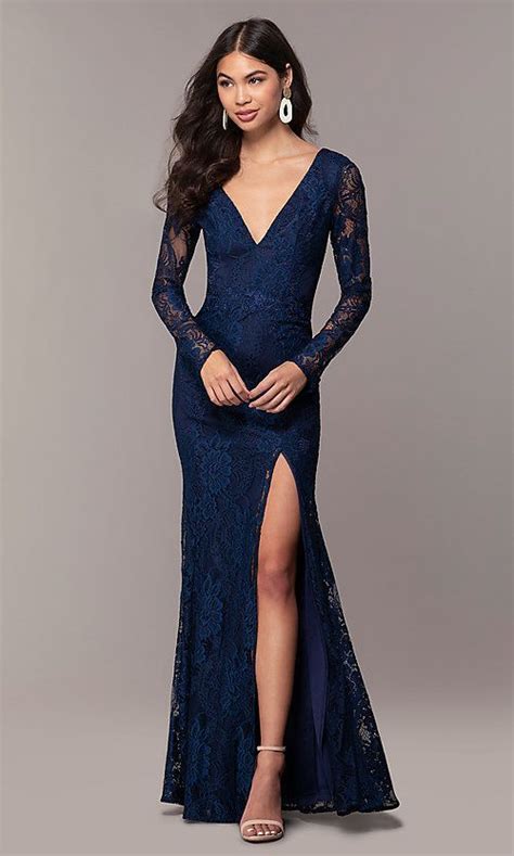 Long Sleeve V Neck Lace Prom Dress By Simply Prom Dresses Long With