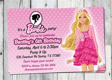 barbie birthday invitation printable doll personalized invite you print matching party