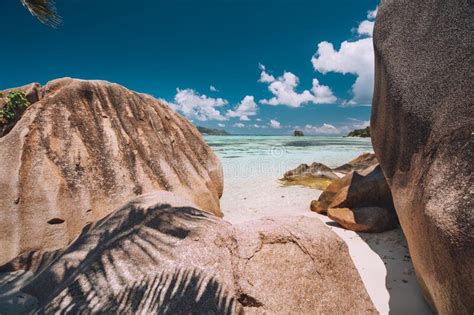 Exotic Tropical Anse Source D Argent Beach With Granite Boulders On